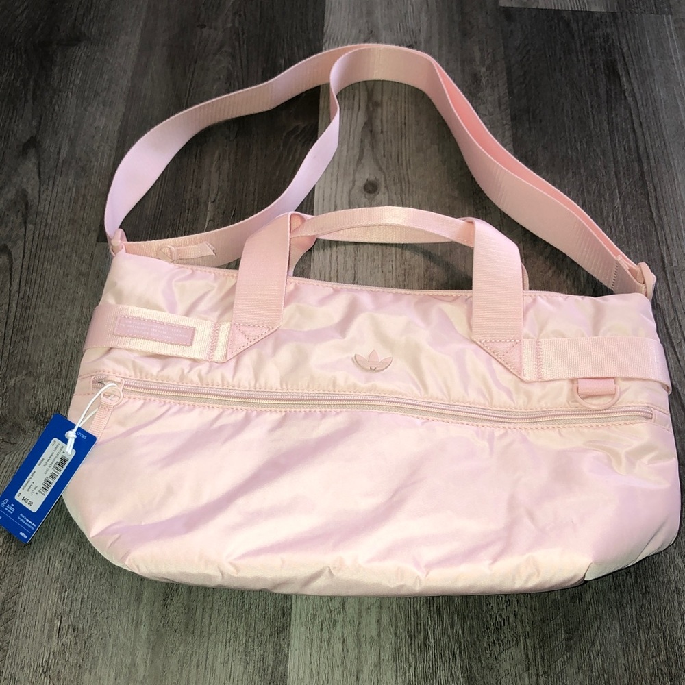 adidas Originals Sandy Pink & White Nylon Puffer Shopper Tote + Strap NWT